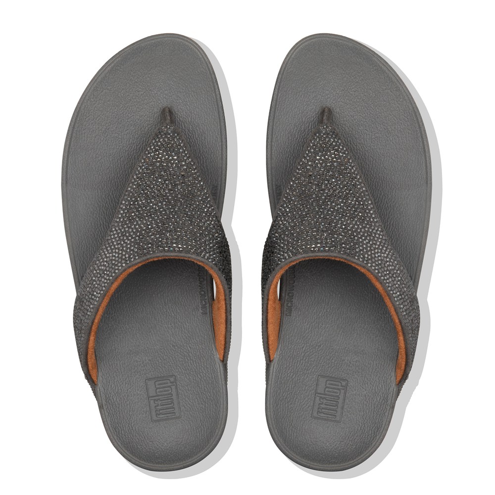Fitflop Womens Sandals - Lottie Shimmercrystal Toe-post - Dark Grey - 615-FRILDO